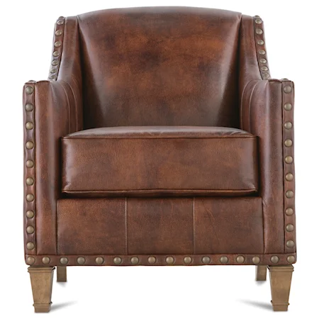 Traditional Upholstered Chair with Nailhead Trim & Exposed Wood Legs